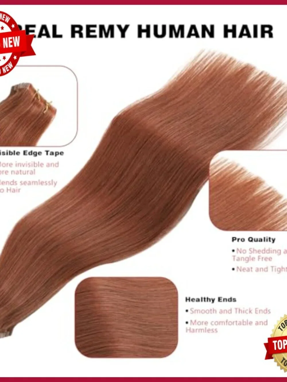 Seamless Tape-In Hair Extensions, 20 Pieces, 14 Inch, Real Human Hair